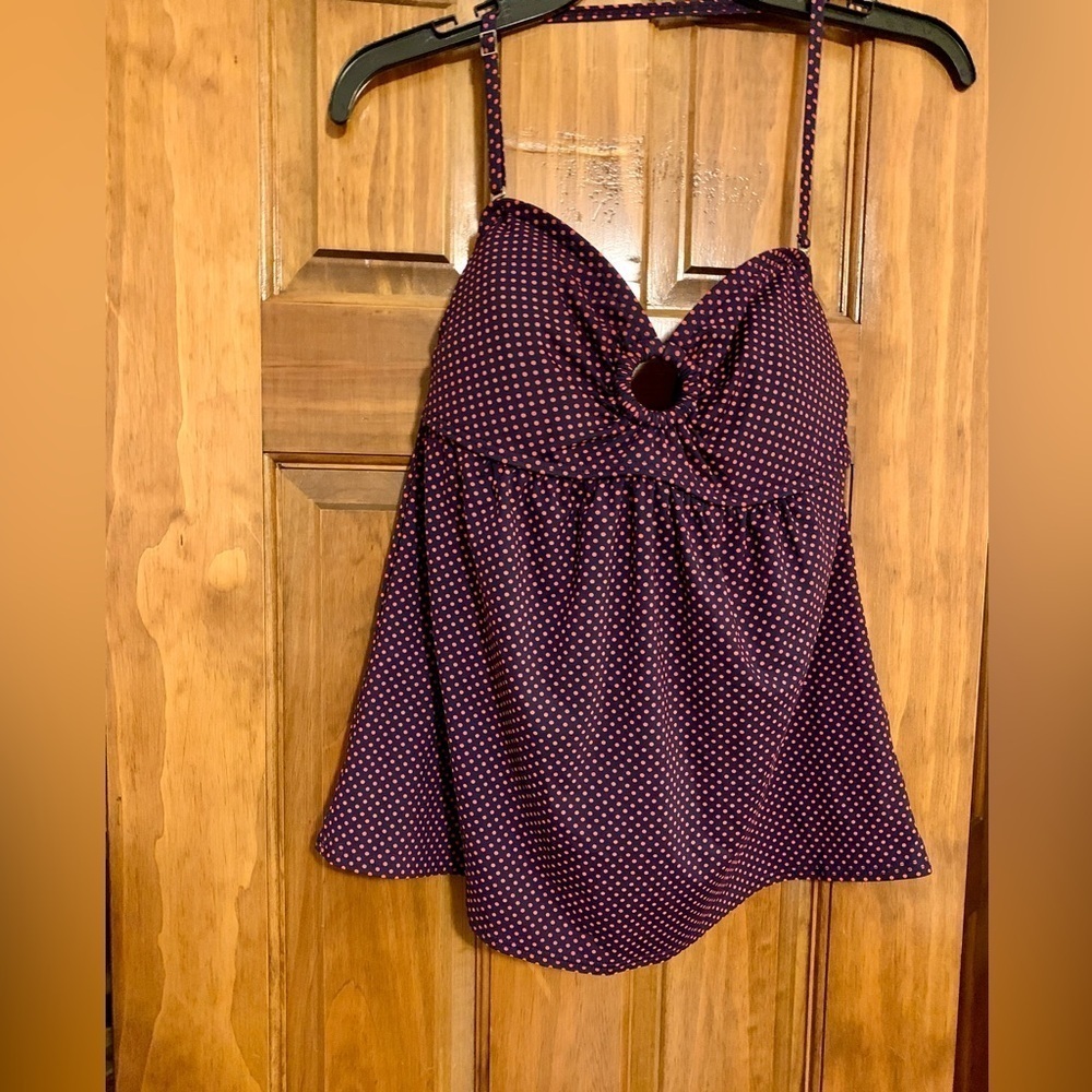 DKNY Navy and Red Polka Dot Tankini Size Medium
